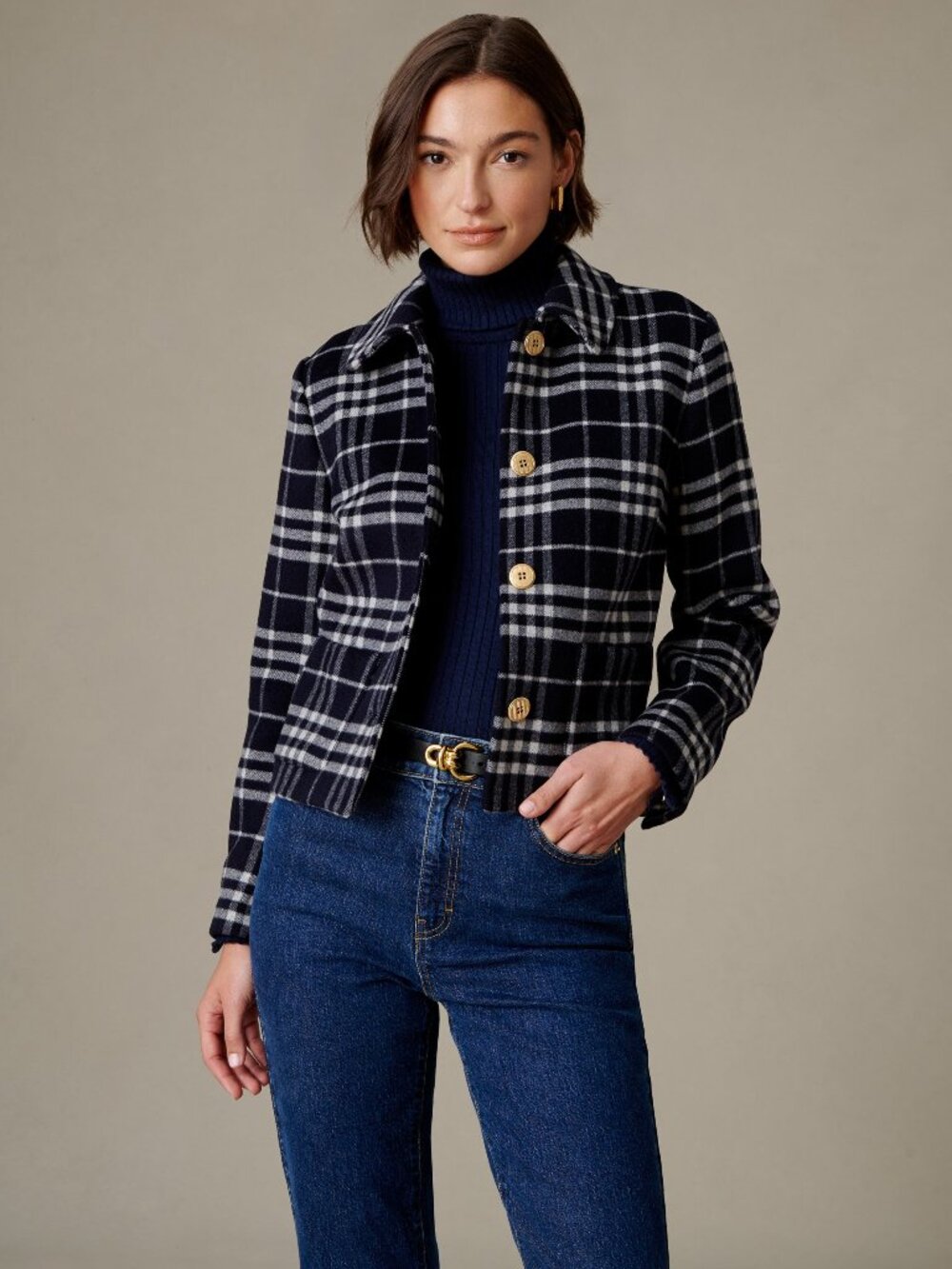J McLaughlin Anne Jacket in Plaid - Navy NEW